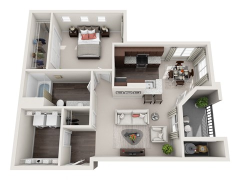 Floor plan for 1 bed, 1 bath, 906 sqft